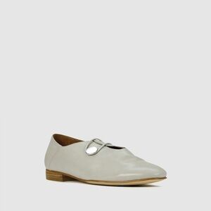 [39/8-8.5]EOS Gray Leather Flats with Strap and Rounded Toe Australian Brand